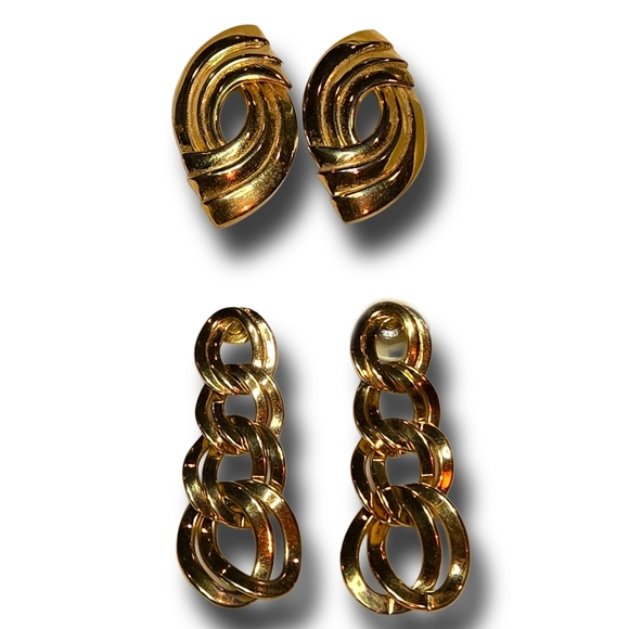 Vintage Jewelry - Vintage Gold Post Earrings 2 Pairs Bundle Lot Evening Dress Glam